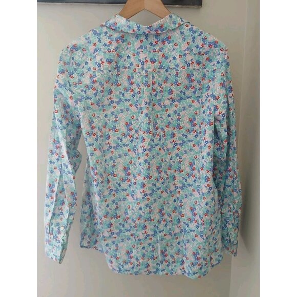Talbots 100% Cotton Button Front Shirt Size Medium Teal Lovely Ditsy Floral Work - Picture 8 of 11